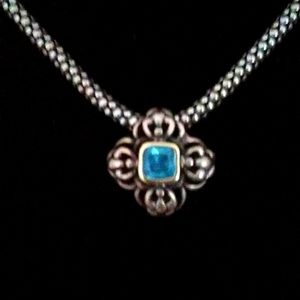 925 Sterling and 14K Gold and blue topaz necklace with popcorn chain